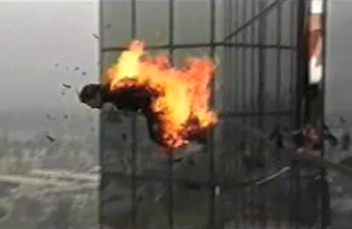 man on fire falling from building