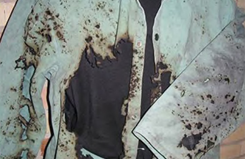 steel mill greens burned through showing carbonx fr apparel